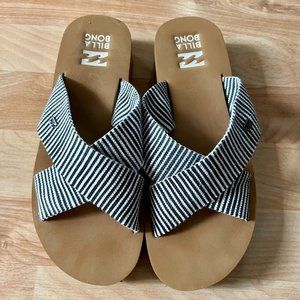 Billabong Boardwalk Black and White Striped Flatform Sandals
